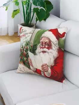 Рождественский чехол для подушки Санта-Клауса 45 * 45 см с двусторонним рисунком, плюшевая наволочка, наволочка для домашнего дивана, декор