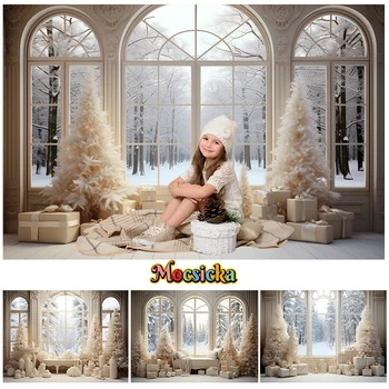 Рождественский фон для фотосъемки Mocsicka, подарок на Зимнее окно, детская портретная фотография, фон для семейной вечеринки, реквизит для фотостудии