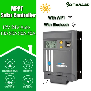 MPPT 40A с WIFI 12V/24V Автоматическая Солнечная Панель Регулятор Заряда Батареи Контроллер Заряда Двойной USB LiFePO4/Литиевый для Солнечной Системы