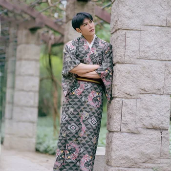 Мужской халат в японском стиле, традиционный пояс Юката с принтом дракона, костюм из 6 предметов, вечернее кимоно для косплея Самураев