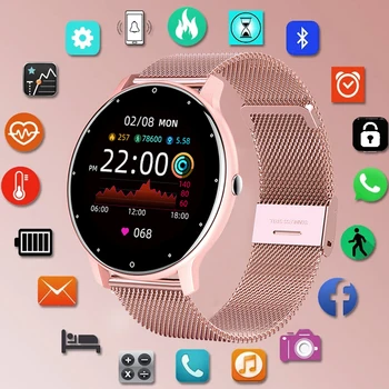 Женские смарт-часы LIGE 2023 с сенсорным экраном, спортивные часы для фитнеса, IP67, водонепроницаемые смарт-часы Bluetooth для Android iOS, женские смарт-часы