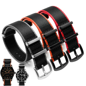 Высококачественный 20-22 мм нейлоновый ремешок для часов, водонепроницаемые спортивные наручные часы, черный цветной край с пряжкой из нержавеющей стали