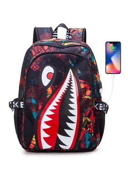 Рюкзак Shark для мальчиков, камуфляжная сумка для книг для средней школы, дорожный рюкзак