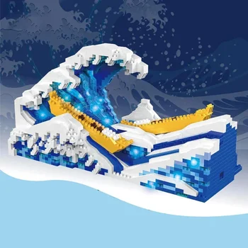 Голубая океанская волна Строительные блоки Сборка модели для серфинга Кирпичи Украшение рабочего стола с подсветкой Развивающие детские Рождественские подарки