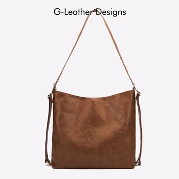Модная веганская кожаная винтажная женская сумка-мессенджер, рюкзак большой емкости, сумка через плечо