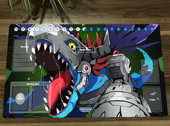 Digimon Playmat Металлический Коврик Для Карточной Игры Greymon DTCG CCG Коврик Для Мыши Настольный Игровой Коврик 60x35 см с Сумкой Без Зон
