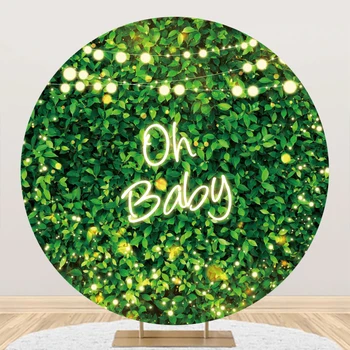 Круглый фон для фотосъемки на стене с зелеными листьями OH Baby Свадьба, детский душ, декор на день рождения, блестящая фоновая обложка для фотостудии