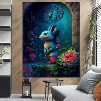 Алмазная живопись Мультяшный кролик Цветок Луна Наборы для Вышивки крестом Новая Алмазная вышивка 2023 Животные Стразы Мозаика A425