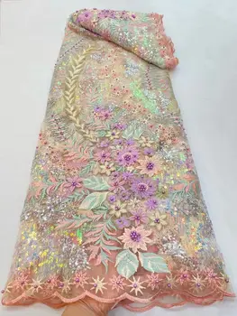 2021 Новейшие Французские нигерийские кружевные ткани Высококачественная тюлевая африканская кружевная ткань ручной работы для свадебного платья