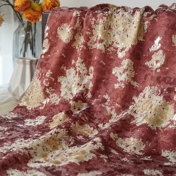 Жаккардовая ткань из красного золотистого шелка, окрашенная пряжей в стиле ретро, женское пальто-платье в дворцовом стиле, декоративная ткань для шитья 50 см x 145 см
