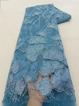 Африканская кружевная ткань 2023 Кружевная ткань ручной работы из бисера Франция Блестки Нигерийская вышивка Свадебная кружевная ткань для шитья XZ5841