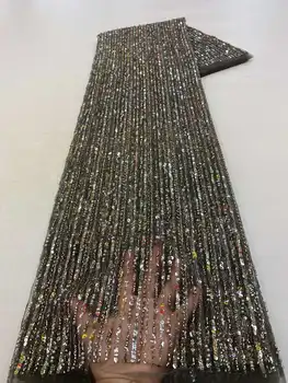 Уникальная тяжелая вышитая бисером нигерийская тюлевая сетчатая ткань с вышивкой 2022 Французскими африканскими блестками кружевная ткань