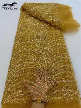 Madison 5 ярдов роскошной высококачественной ткани из бисера, французской ткани с вышивкой пайетками, тяжелой сетчатой кружевной ткани для вечерних платьев