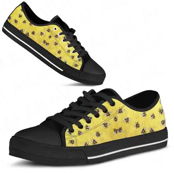 Модная уличная обувь с принтом золотой пчелы, черная мягкая подошва, Классическая женская вулканизированная обувь с низким берцем, Повседневные кроссовки Zapatos