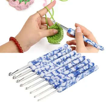 для начинающих Вязание крючком, пряжа, спицы, набор крючков, эргономичная ручка, синий и белый фарфор, вязание крючком