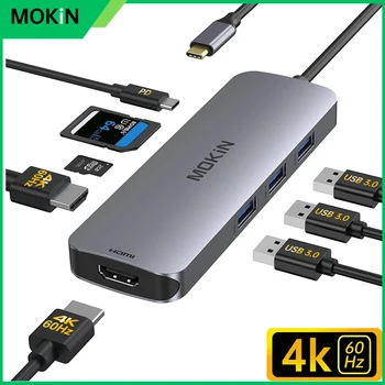 Док-станция MOKiN Dual HDMI Adapter usb c с картой чтения SD/TF, RJ45, USB, Аудио, 100 Вт PD для ноутбуков MacBook Pro, аксессуары