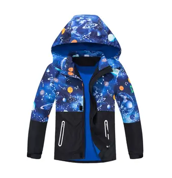 Водонепроницаемая контрастная одежда для школьников из космоса, теплая детская верхняя одежда на флисовой подкладке, пальто с капюшоном и молнией, дождевики для мальчиков 3-12 лет