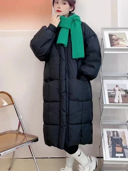 2023 Зимние пуховики Длинное женское Ультралегкое тонкое повседневное пальто Пуховик Тонкая парка с капюшоном, свободная теплая куртка на молнии