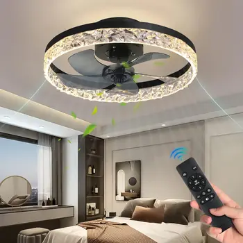 Современный потолочный вентилятор из хрусталя для помещений с регулируемой яркостью света, пульт дистанционного управления, умное приложение, вентилятор, Лампа для спальни, гостиной, кухни