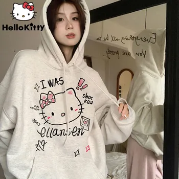 Hello Kitty / Новые осенне-зимние толстовки, топы для женщин, Sanrio, милая толстовка с мультяшным рисунком, опрятная одежда для девочек Y2k, пуловеры, одежда
