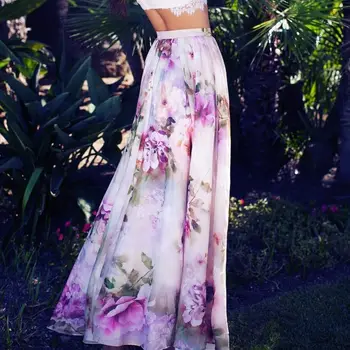2023 Новая женская шифоновая юбка в стиле бохо с цветочным принтом, длинная юбка с высокой талией, Весна-лето, женская расклешенная плиссированная пляжная юбка