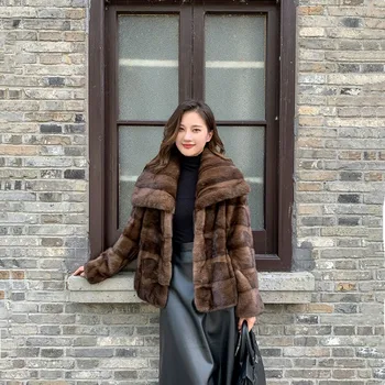 2023 Новая мода Копенгаген, женское пальто из меха норки, длинные рукава, Осень-зима, теплая женская одежда, куртка из натурального меха норки
