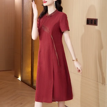 Шелковое платье бренда Noblewoman female 2023 новое летнее женское платье для мамы новая юбка cheongsam в китайском стиле