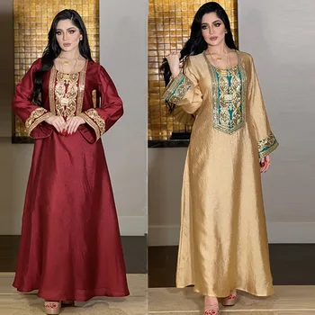 Новая Абая, Расшитая Золотым шелком, Расшитая блестками Ближневосточная мусульманская одежда, платье-хиджаб vestidos musulmanes цвета розы
