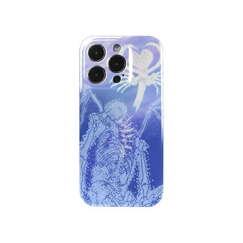 Чехол для телефона Coque Iphone Art, темная задняя крышка со скелетом и черепом, синий IMD 2 В 1 для iPhone 15 14 13 12 11 Pro Max 8 7 Plus