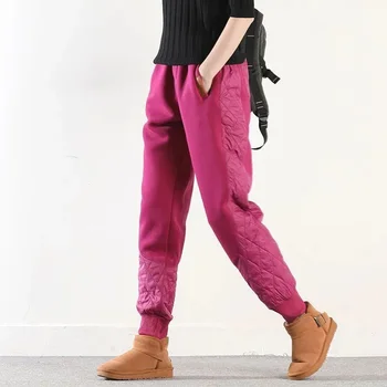 Разноцветные укороченные брюки на пуху для женщин, зимние эластичные хлопковые брюки с высокой талией, большие размеры 4xl, мешковатые хлопковые брюки, универсальные пышные брюки
