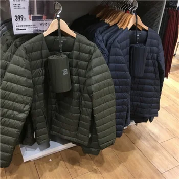Оригинальная внешняя торговля 2021, Зимняя мужская Легкая пуховая куртка с круглым вырезом, Короткий топ, переносная куртка без воротника