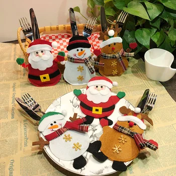 2ШТ Чехол для ножей и вилок Санта-Клауса, сумка для столовых приборов, Украшение Рождественского стола для дома 2024, Декор посуды для рождественской вечеринки в канун Нового года