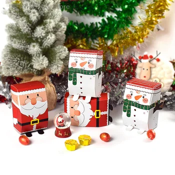 10шт Рождественская коробка конфет Санта Клаус Снеговик Северный Олень Эльф Коробка для упаковки печенья Chrismtas Новогодняя вечеринка Deco Kid Favor