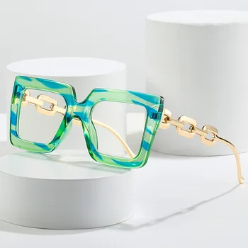 Модная модная негабаритная квадратная цепочка на ножке, цветочная оправа для очков для женщин, женские очки, красочное украшение для вечеринки на открытом воздухе