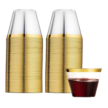 60ШТ Пластиковые стаканчики в золотой оправе Пластиковые стаканчики Многоразового использования для напитков Вечерние Бокалы для шампанского Коктейль Мартини