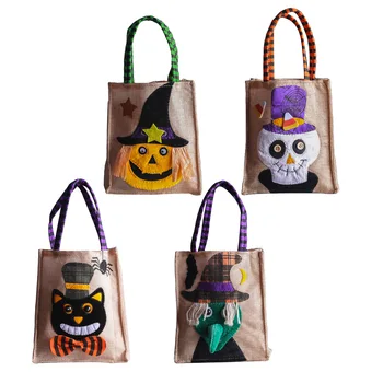 Льняная сумка с тыквой на Хэллоуин, сумка для конфет, Ведьма, Черный Кот, Череп, сумка для конфет, сумка для сладостей, подарки для Хэллоуина, Детская одежда