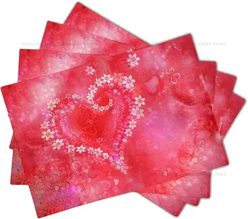 Салфетки на День Святого Валентина, набор из 4 настольных ковриков с цветами в виде сердечек, моющийся коврик для дома, кухни, столовой, свадебного праздника