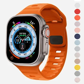 Для Apple Watch Ultra 49mm Band Чехол Ремешок 40 мм 41 мм 42 мм 44 мм 45 мм Силиконовая Спортивная резина Correa Iwatch Series 8 7 6 Se 5 4 3