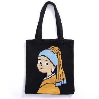 Японская и корейская женская сумка на одно плечо, шерстяная сумка-тоут, тканая и ручная, для покупок, новинка