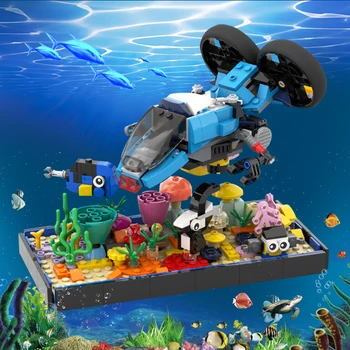 Gobricks MOC Подводная Лодка Коралловый Риф Строительные Блоки Набор Для Творчества Растения Сцены Подводного Мира Diy Кирпичи Детская Сборка ToysGift