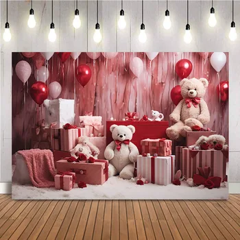 Игрушечный Медведь, Красный фон ко Дню Святого Валентина, подарки Romanitc, фон для фотографий новорожденных девочек, тематические украшения для вечеринок