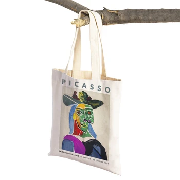 Пикассо Абстрактная Леди Цветной блок Женские сумки для покупок Геометрическое искусство Модная женская сумка-тоут Эко Холщовая сумка для покупок
