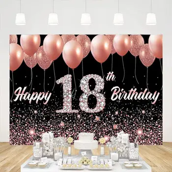 Фон для фотосъемки с 18-м Днем Рождения, Розовый Воздушный шар, Блестящий Бриллиант, Фон для фотосъемки принцессы, украшение для вечеринки