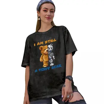 Футболка Half Robot Bear, футболки в стиле хиппи с мультяшными животными, Эстетичные топы с коротким рукавом, Летняя хлопковая одежда О-образным вырезом Оверсайз
