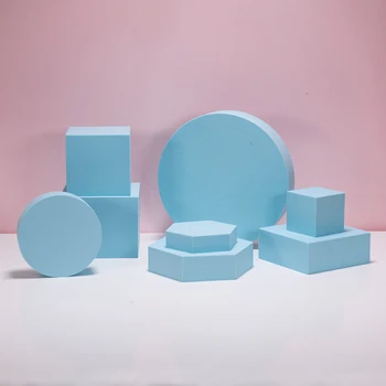 Кубические геометрические формы серии Blue Круглые С украшениями для фотографий, декоративный реквизит для позирования