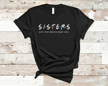 Рубашка Sisters на заказ, индивидуальные имена Sisters Squad Подарок сестре на день рождения, футболки с коротким рукавом и круглым вырезом из 100% хлопка в готическом стиле