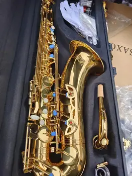 Высококачественный золотой Си-бемоль, профессиональный тенор-саксофон, латунь, позолоченная глубокая гравировка, тонкий узор, Тенор-саксофон, джазовый инструмент