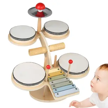 Детская игрушечная барабанная установка Портативная барабанная установка для малышей Деревянные музыкальные игрушки Сенсорные игрушки Монтессори Обучающие занятия для малышей
