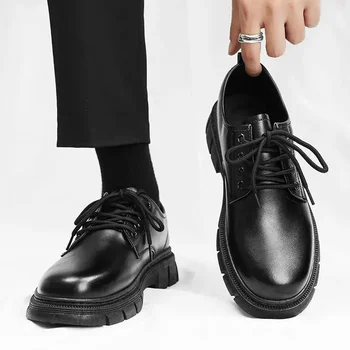 Мужская кожаная обувь, Мужская обувь 2020, Весенняя новинка, молодежный деловой британский стиль, Черный мужской дышащий строгий костюм, Кожаная обувь