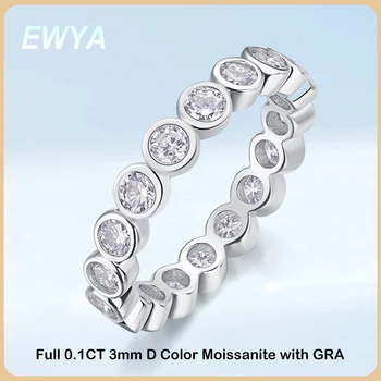 EWYA Luxury 3 мм 0.1 Карат Муассанит Полное Кольцо Вечности Для Женщин S925 Посеребренное 18 Каратное Кольцо С Бриллиантом Безель Кольца Обручальное Кольцо